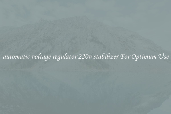 automatic voltage regulator 220v stabilizer For Optimum Use